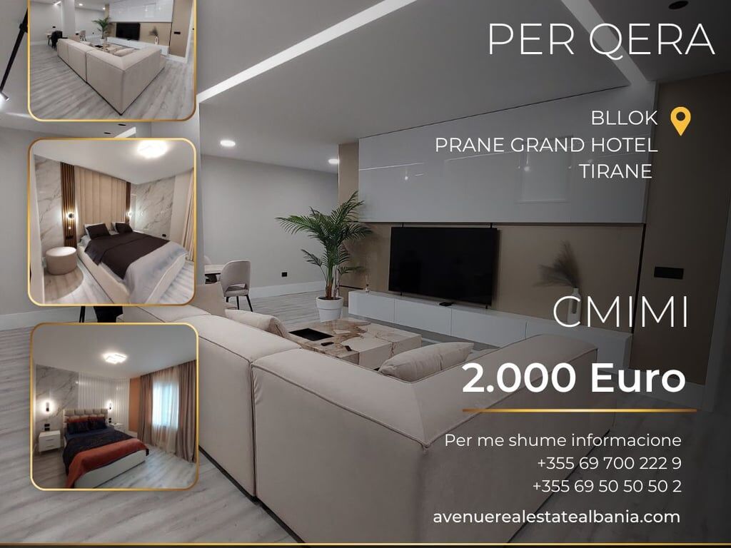 Apartment 2+2+2 bathrooms for rent in Bllok, Tirana