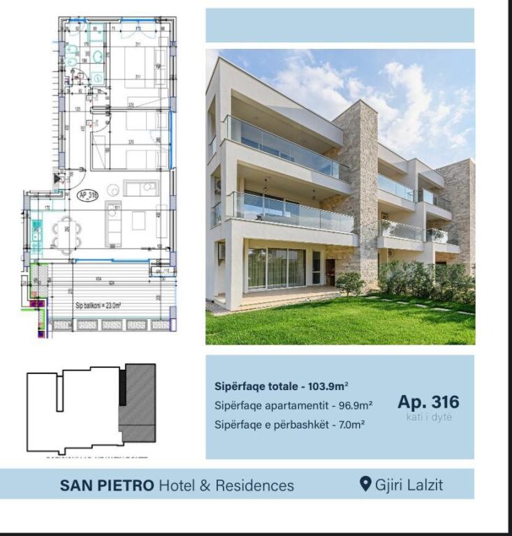 Appartamento 2+1 in vendita nel Golfo di Lalzi, presso San Pietro Residence Durazzo (ID 41211661)