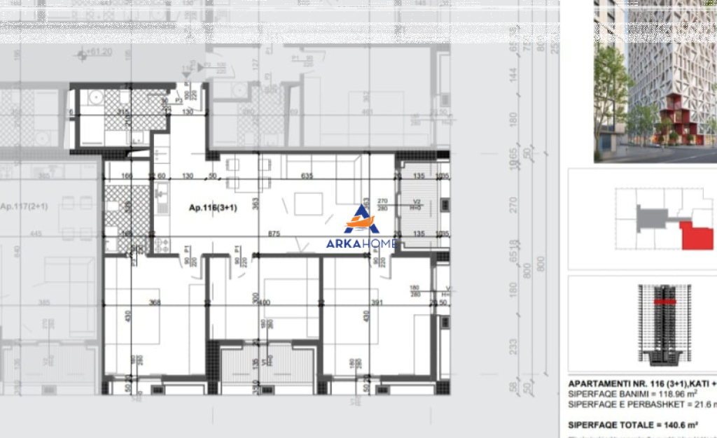 VENDESI APPARTAMENTO 3+1+BALCONI "FILIGREE TOWER, VIA XHANFIZE KEKO" 309.320 EURO