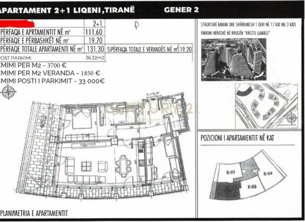 Apartment 2+1+BALCONY+PARKING SPACE For Sale near Tirana Lake 554,330 €