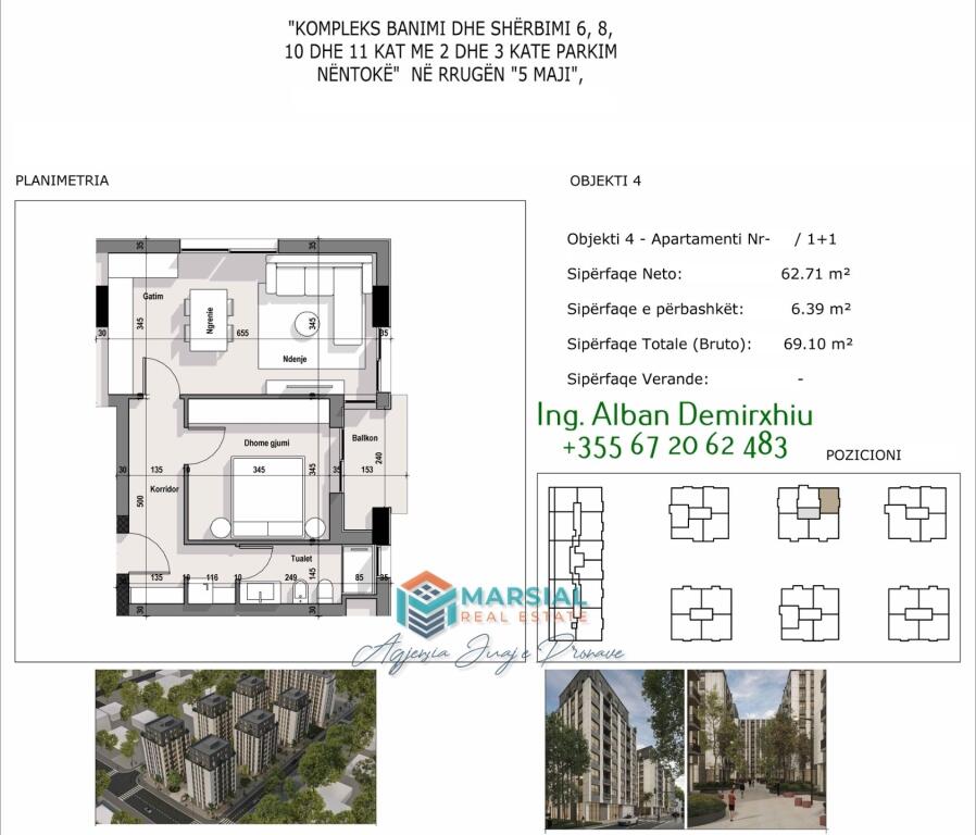 Appartamento 1+1 in vendita, 69 m², Residenza Ajka, Via 5 Maji, Tirana