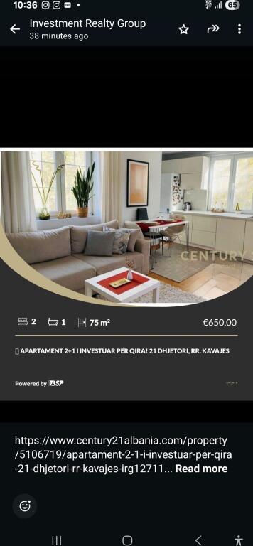 Apartament 2+1 i investuar për qira! 21 dhjetori, Rr. Kavajes650 € /Muaj  Sip. Totale  75m2