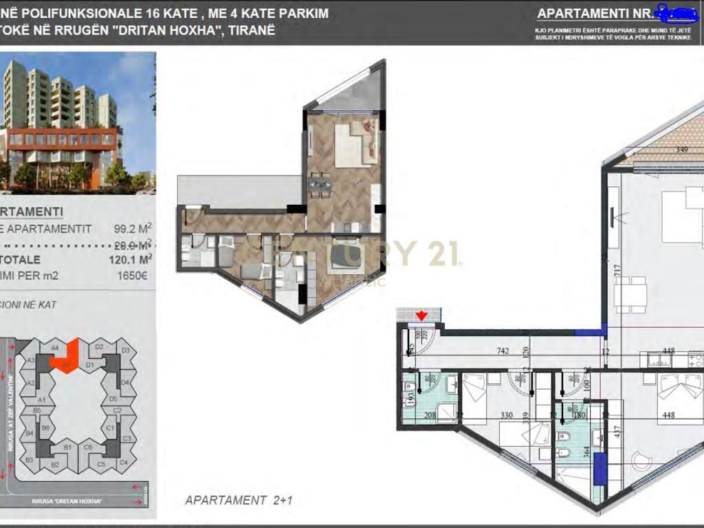Appartamento 2+2+balcone Colonnade Residence, Tirana - 195165€ | 120.1 m² 195,165 €