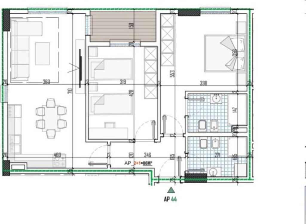 Apartment 2+1+2 Bathrooms for Sale, Paion Residence Paskuqan, Price 1200€/m2