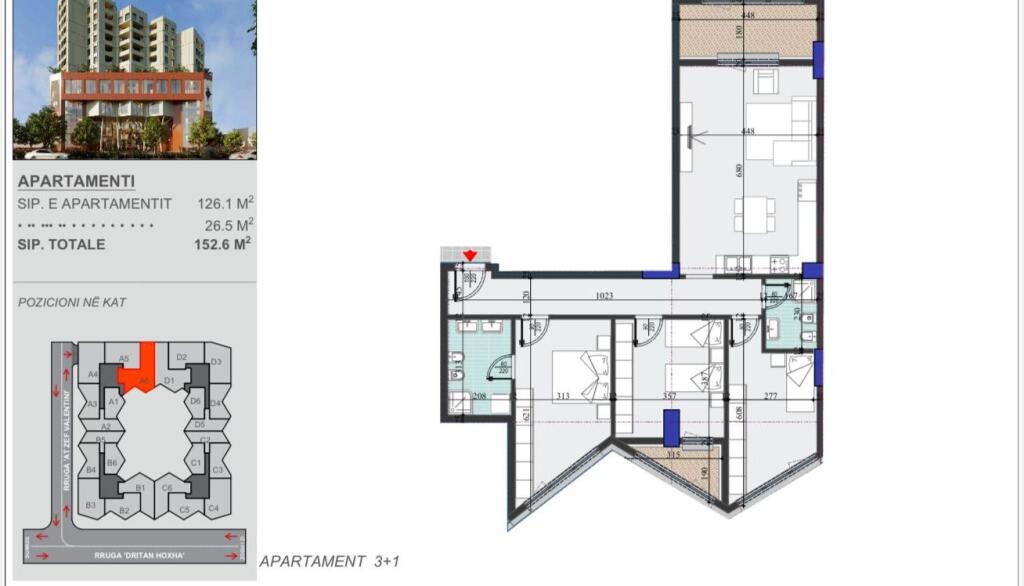 SHITET APARTAMENT 3+1 ZOGU I ZI 245.000 EURO  FH-51060