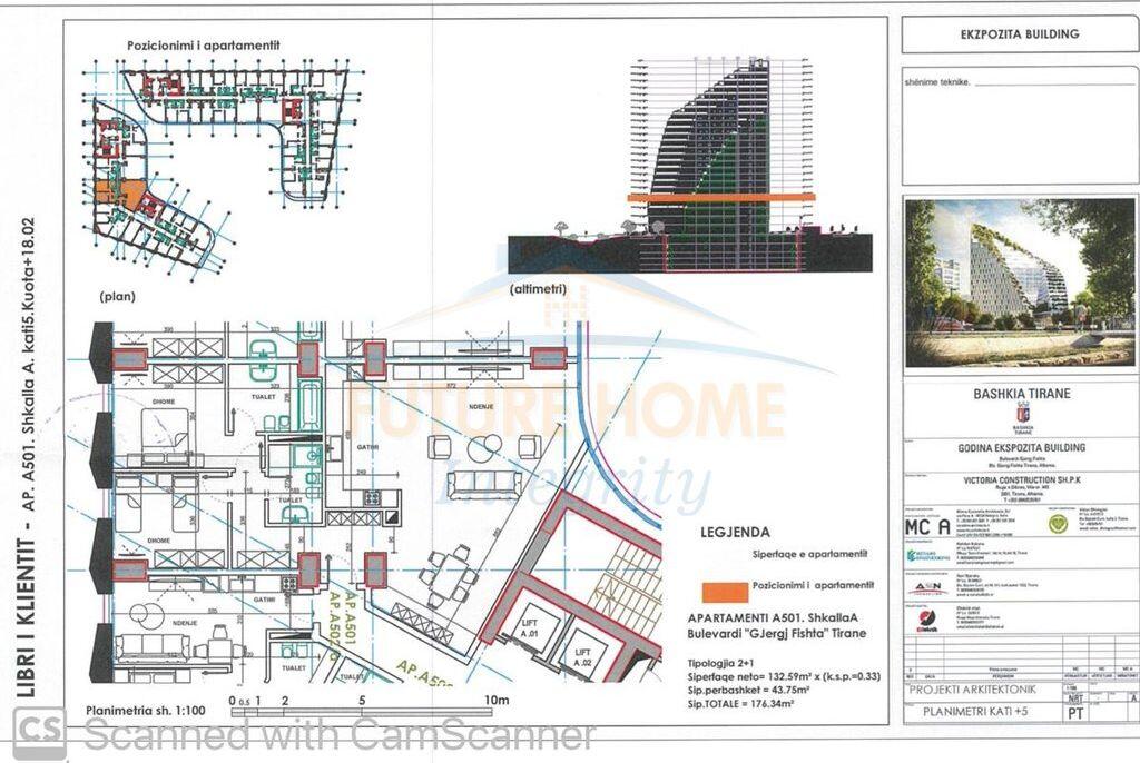 Vendesi in vendita appartamento 2+1+2 Edificio Ekspozita Tirana