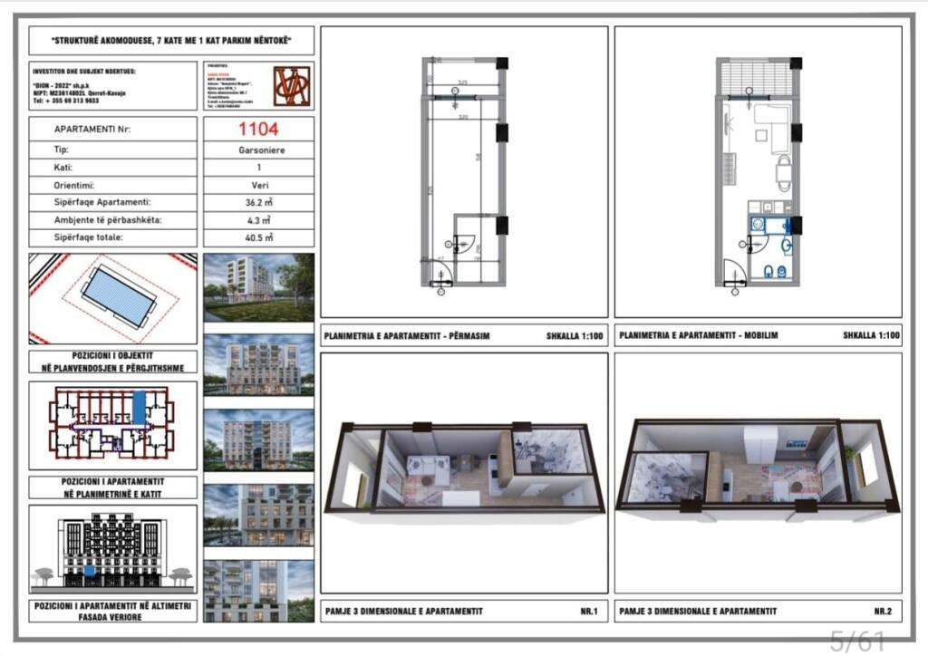 STUDIO APARTMENT FOR SALE MALI I ROBIT, DURRES 48000 EURO