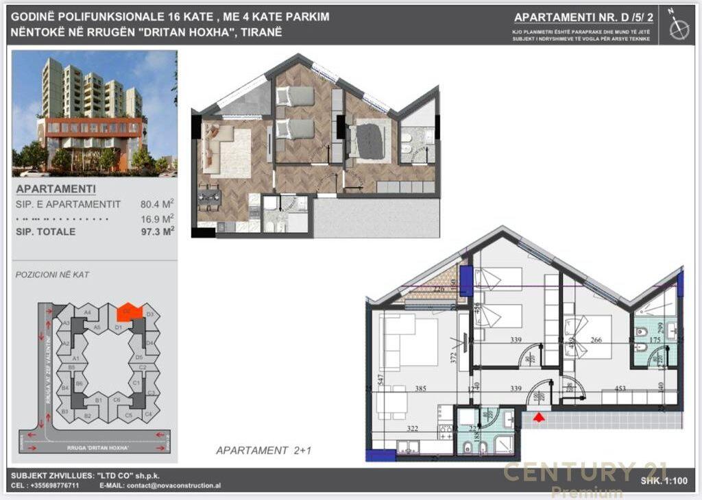 Apartment 2+1+2 For Sale in Colonnade Residence, near Zogu te Zi!! 175,140 € Total Area  97m2