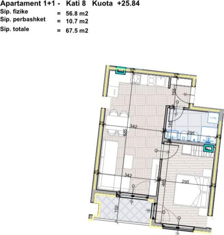 Apartment 1+1 for sale  Address: Paskuqan Aluna Residence  8th Floor  Area 67.5 m2  Price 77,000 €