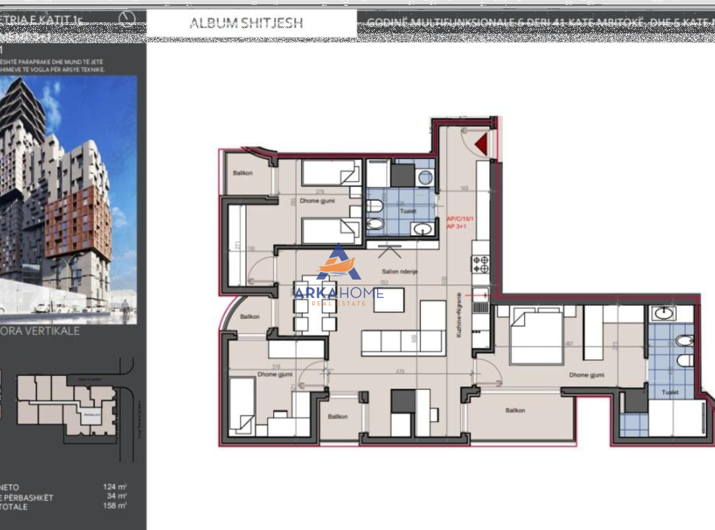 FOR SALE APARTMENT 3+1+BALCONIES "HORA VERTIKALE, ZOGU I ZI" 395,000 EURO