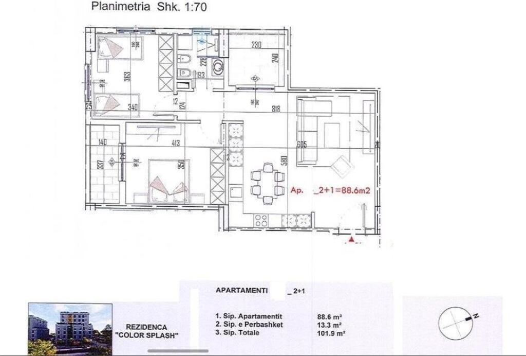 Apartament 2+1 per shitje ne residencen Color Splash , Paskuqan(ID 41212066))
