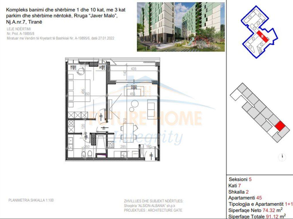 For sale, Apartment 1+1, Riverside Residence, Tirana