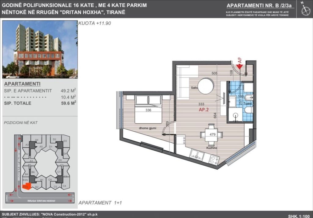 Shitet apartament 1+1 Colonnade Rruga Dritan Hoxha