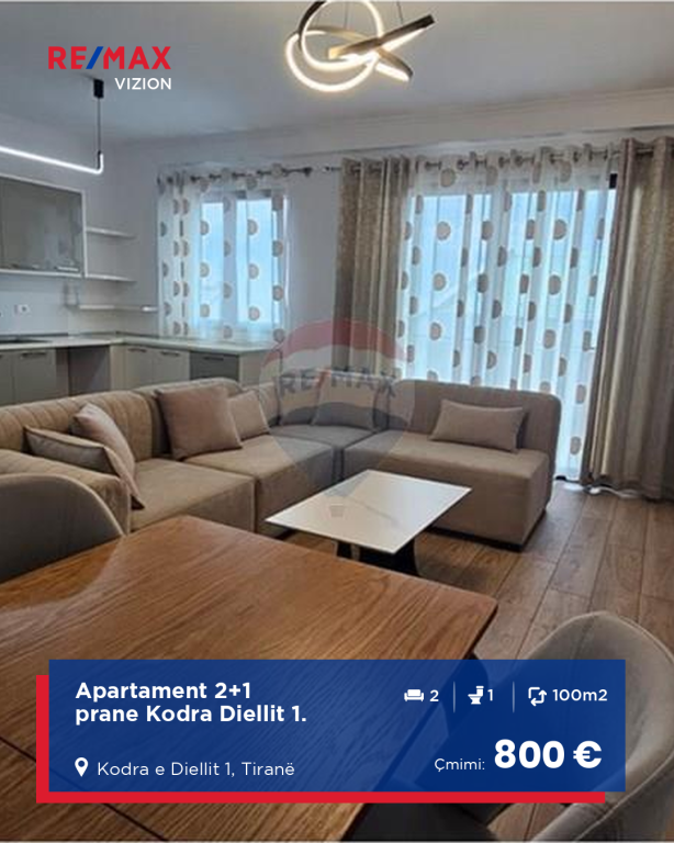 Apartment 2+1 for rent near Kodra Diellit 1.