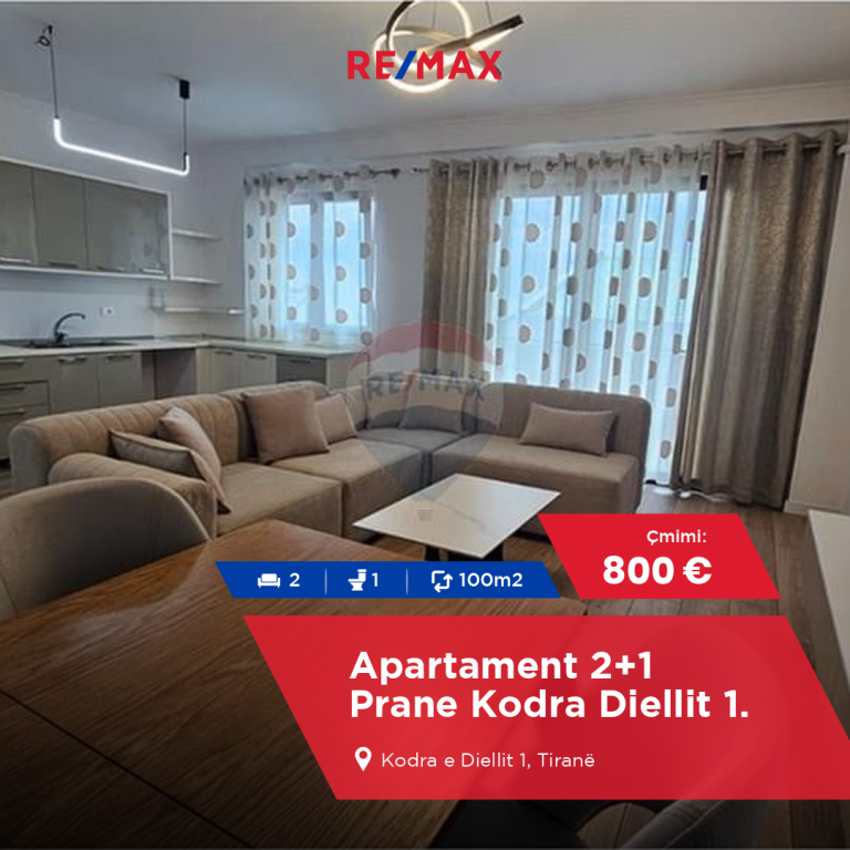 Apartment 2+1 for rent near Kodra Diellit 1.