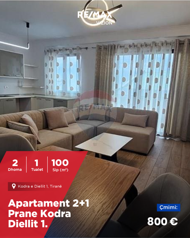 Apartment 2+1 for rent near Kodra Diellit 1.