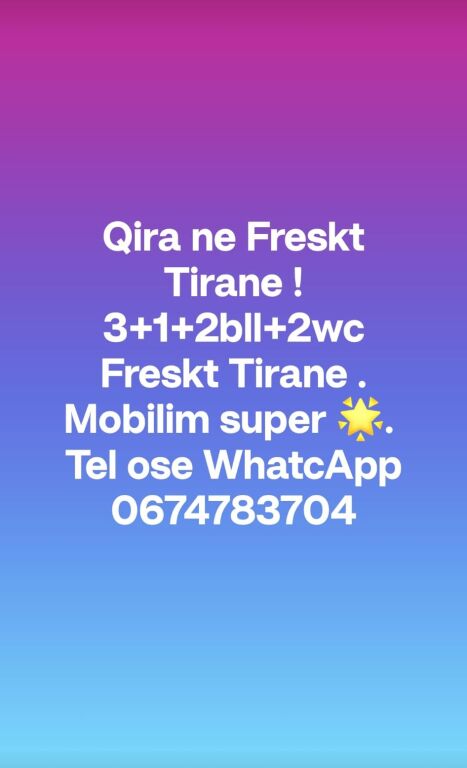 💥 APARTMENT 3+1+2balcony +2wc FOR RENT 🔥 FRESH TIRANA 🔥