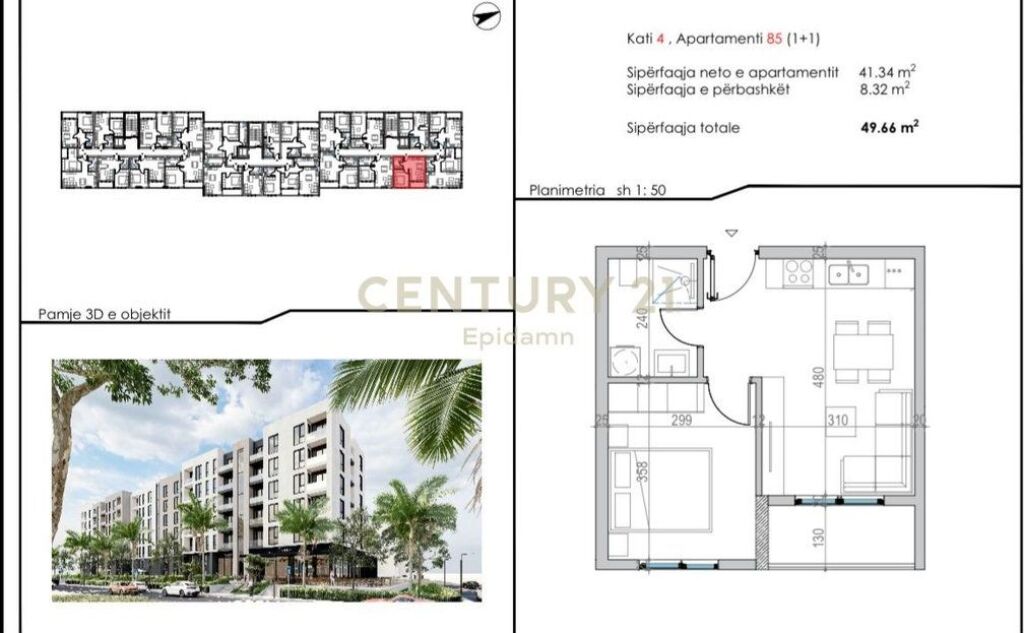 Apartament 1+1 në shitje pranë Malit të Robit, 150 m nga deti  74,490 €