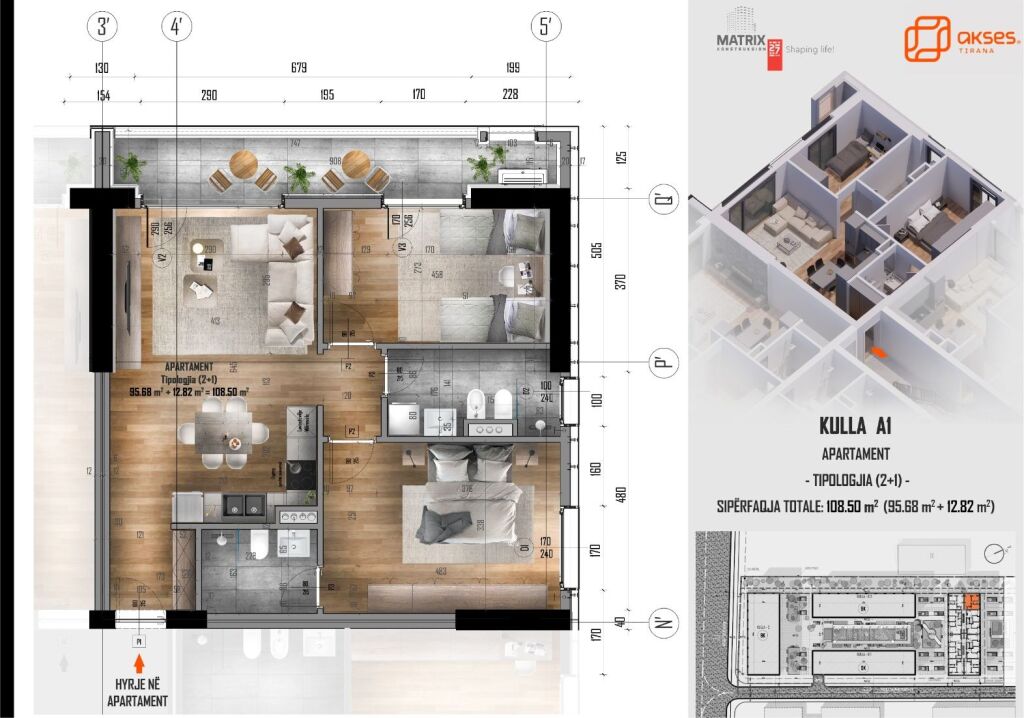 Apartment 1+1+balcony for sale Access Tirana Former customs 71sqm