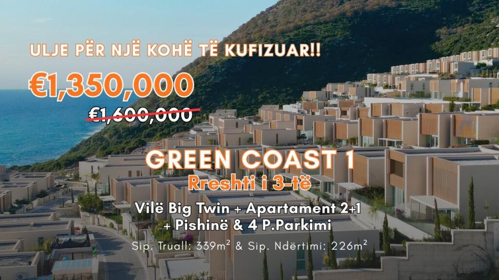 🏝️ IN VENDITA – GREEN COAST 1 | Terza fila - VILLA BIG TWIN + App 2+1 + PISCINA + 4 POSTI AUTO | €1.35M
