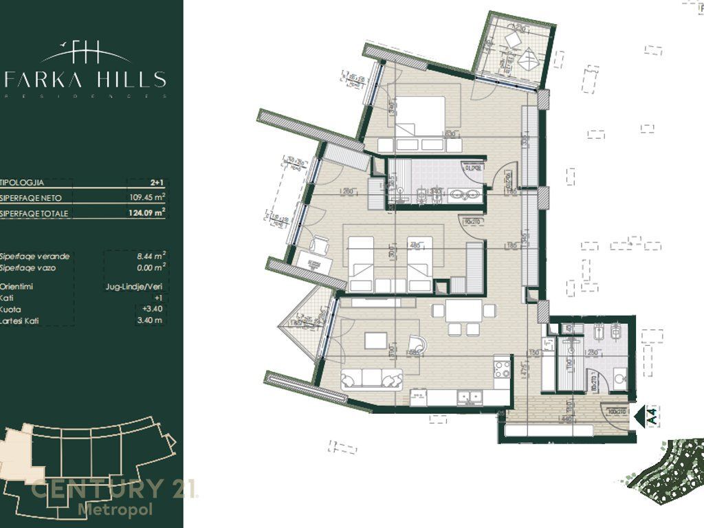 APARTMENT 2+1+2 FOR SALE IN THE FARKA HILLS RESIDENCE