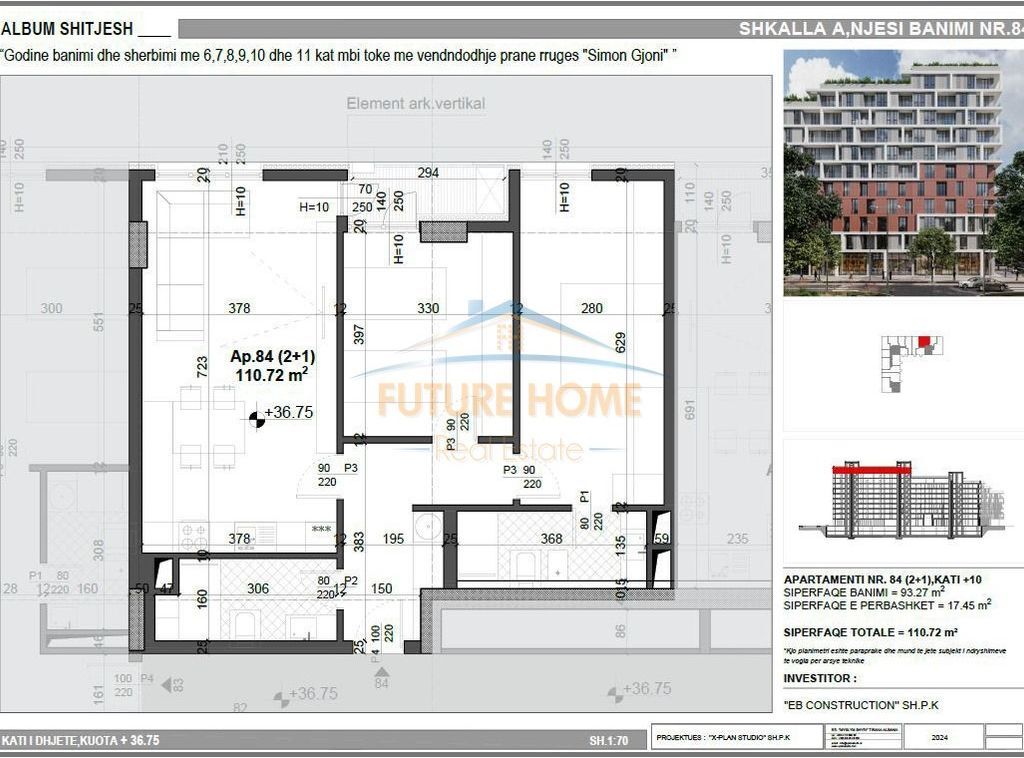 For sale, Apartment 2+1+2, Mei’s Garden Residence, Former Aviation Field, Tirana.