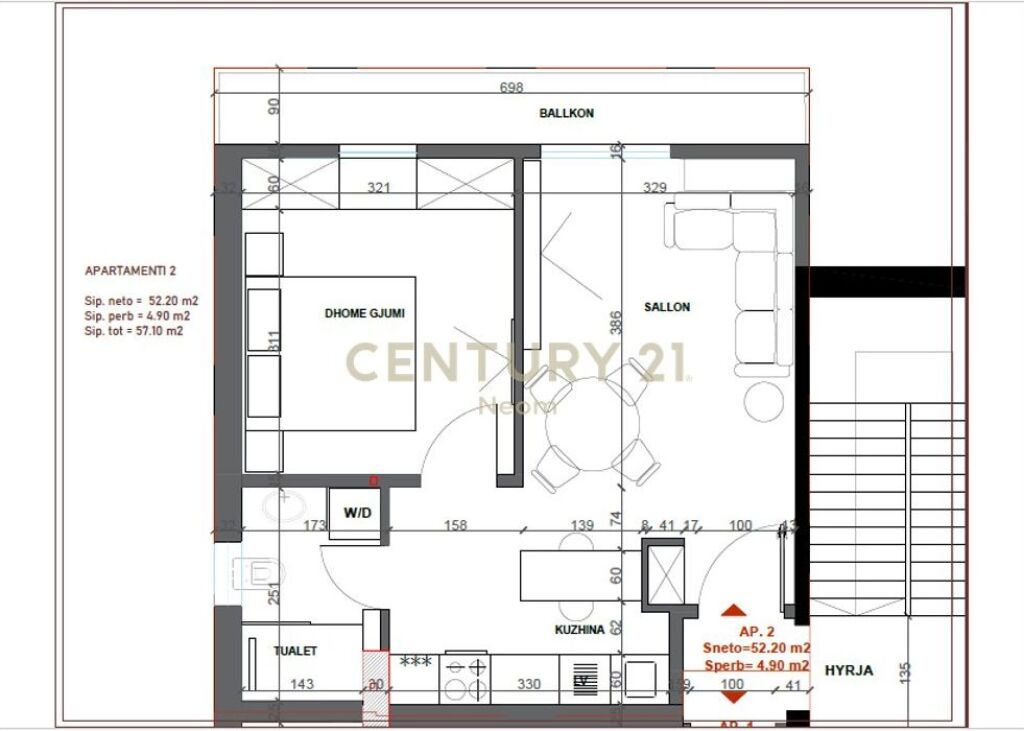 SHITET APARTAMENT 1+1 NE ZONEN E ISH BLLOKUT!
