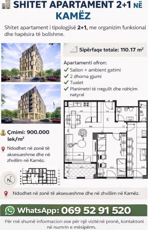 FOR SALE 2+1 APARTMENT IN KAMEZ
