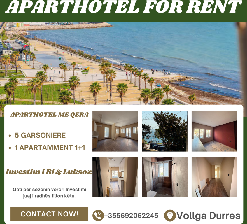 🔥APARTHOTEL FOR RENT- INVESTMENT OPPORTUNITY IN VOLLGA – DURRËS! 🌊