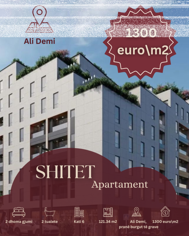 🔥1300 euro/m2 🔥📍Ali Demi Apartament 2+1 në shitje