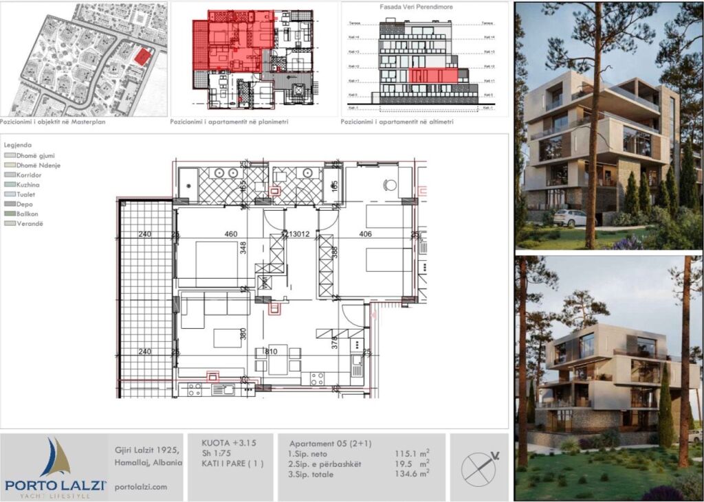 Apartament 2+1 Porto Lalzi, me 2300 eur/m2, 134 m