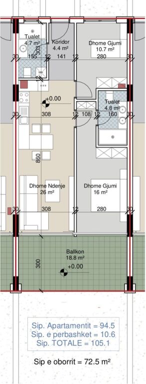 Apartament 2+1 ne shitje, Porto Lalzi