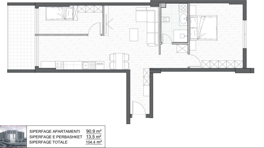 Apartament 2+1  per shitje tek zona e Astirit, prane Arc Hotel.  