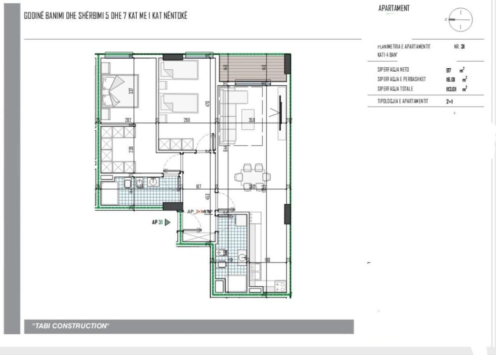 SHITET APARTAMENT 2+1+2 NË PASKUQAN – REZIDENCA TABI CONSTRUCTION
