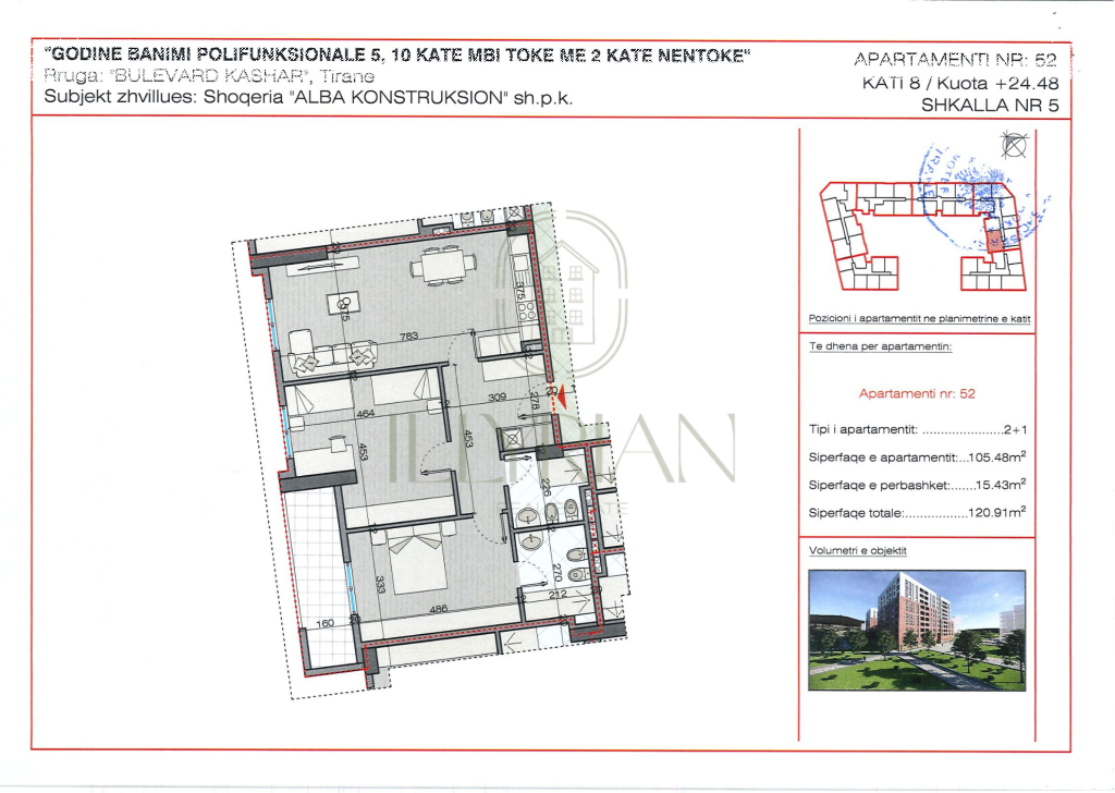 Appartamento 2+1 in vendita – Viale Kashar, Tirana (105,48 m²)