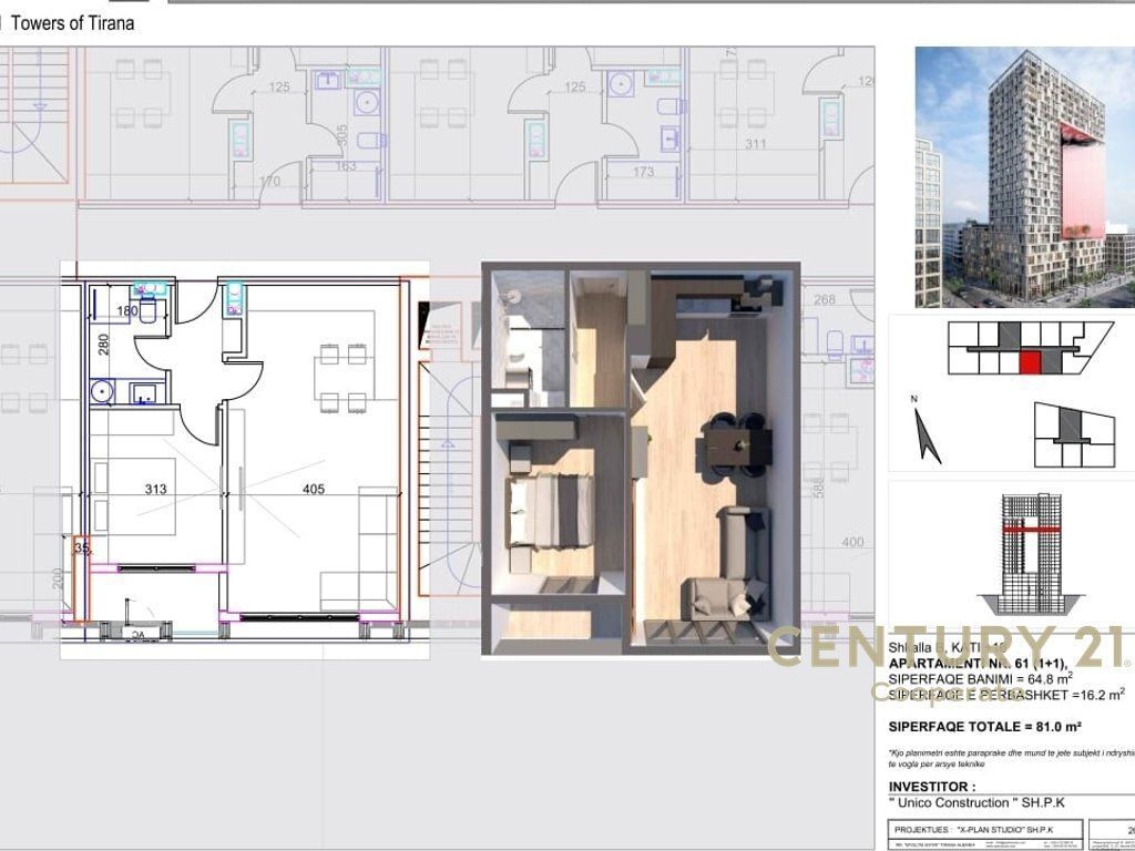WE SELL 1+1 APARTMENT IN THE RESIDENTIAL COMPLEX UNITED TOWERS OF TIRANA