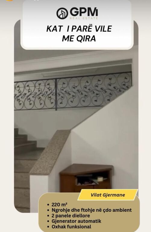 Jepet me qira kati i parë i një vile 3-katëshe në zonën e Vilave Gjermane.