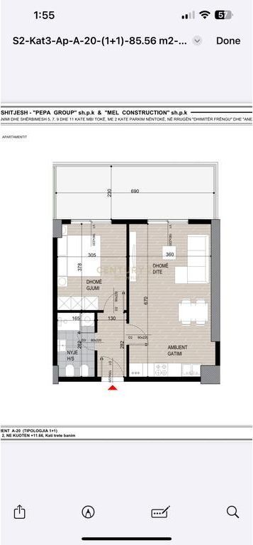 Apartament 1+1 Shitje në Ish Fusha e Aviacionit, Tiranë -| 85.6 m²