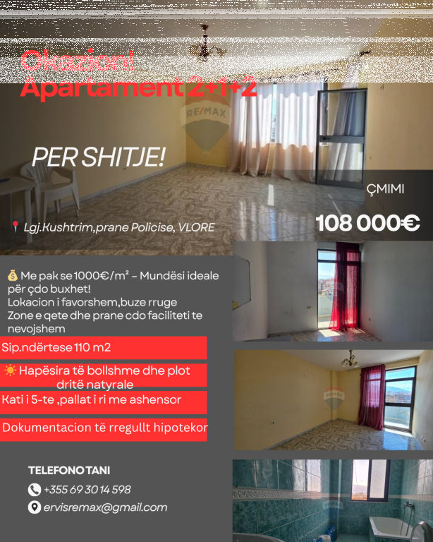 OCCASION! Apartment 2+1+2 for Sale, near the police, Vlore