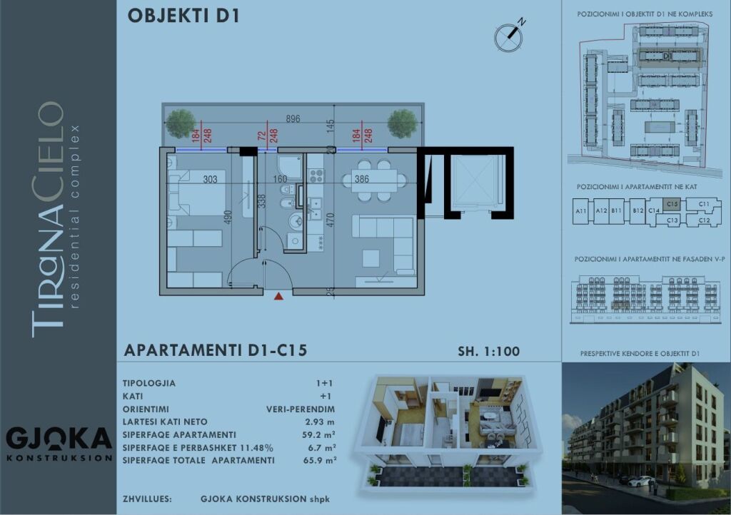 🏡 Apartment for sale 1+1 – Tirana Cielo, near TEG