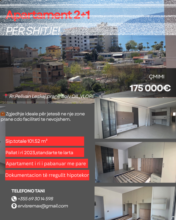 Appartamento 2+1 in Vendita – Pelivan Leskaj, Vlorë