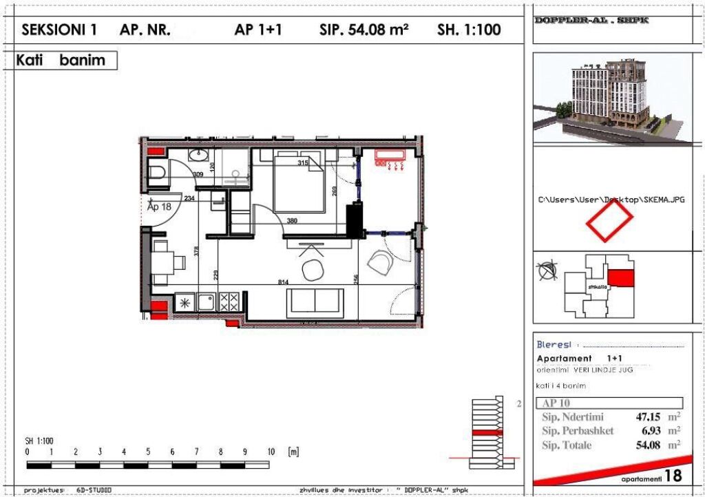 Shitet apartament 1+1 perball amerikan  3 Henke