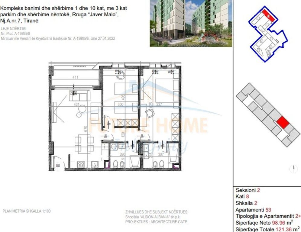 For sale, Apartment 2+1+2, Riverside Residence, Tirana.