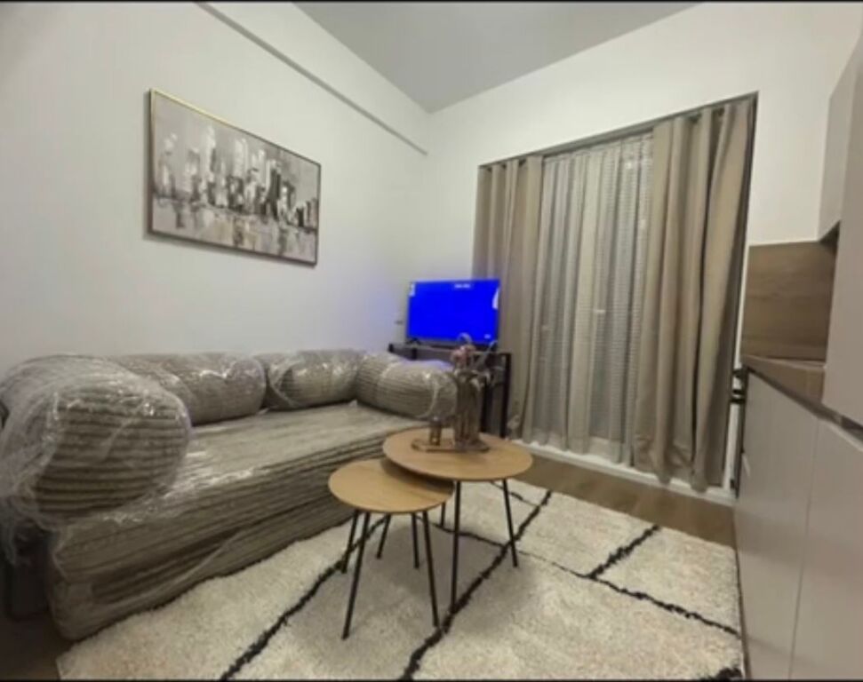 Studio apartment with balcony for rent, newly completed construction, very comfortably furnished and never lived in before. Address: Rezidenca Oxa, Dalip Topi Street, Tirana. Price 300 euro/month.