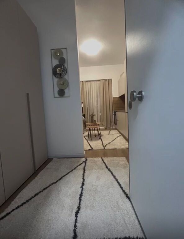 Studio apartment with balcony for rent, newly completed construction, very comfortably furnished and never lived in before. Address: Rezidenca Oxa, Dalip Topi Street, Tirana. Price 300 euro/month.