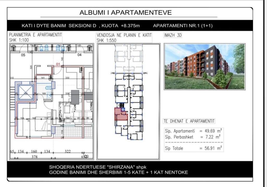Apartment 1+1 for sale in Paskuqan near the Lake