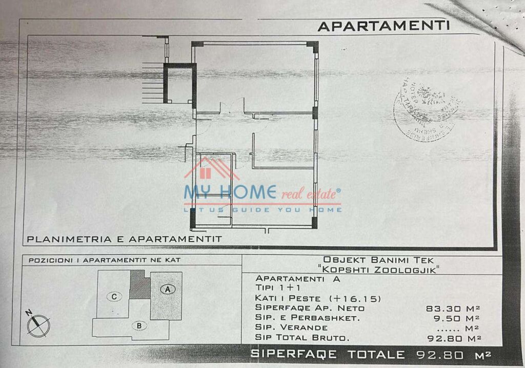 Apartment 2+1+2 for sale near the Zoo Garden in Tirana