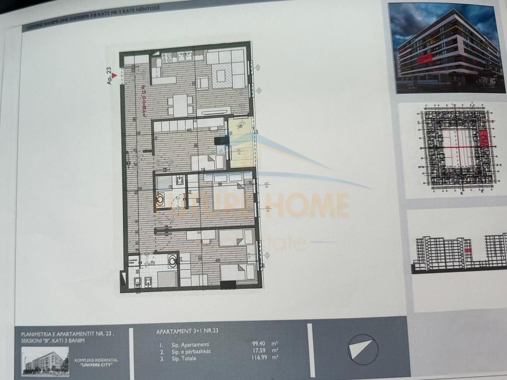 Shitet , Apartament 3+1+2+ Post Parkimi, Univers City , QTU.