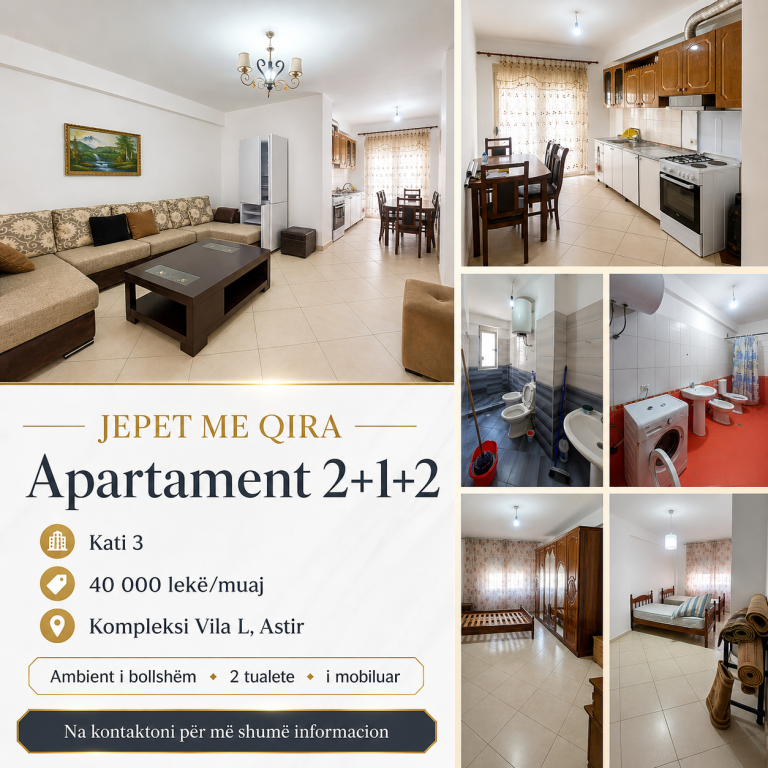 For rent furnished 2+1+2 apartment, at Vila L in Astir 40,000 leke/month