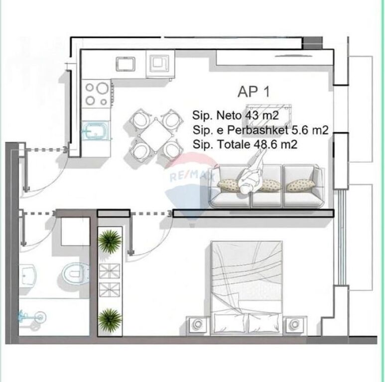 APARTAMENT 1+1 NË SHITJE NË RADHIMË